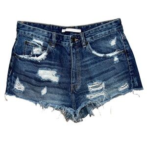 Zara Women’s Distressed Medium Wash Raw Hem Jean Shorts Size 6